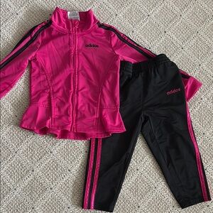 Adidas Girls Pink and Black Track Set 2T